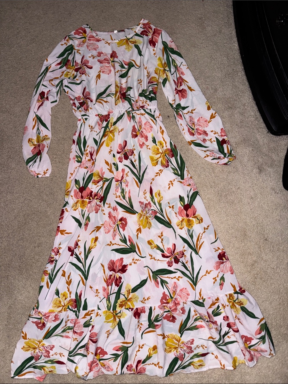 Floral Long Sleeve Maxi Dress in Pink